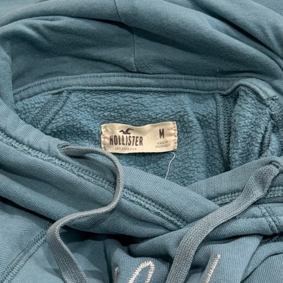 Y2K Hollister Baby Blue Spellout Hoodie Academia Collegiate Comfy Size M - Picture 7 of 10